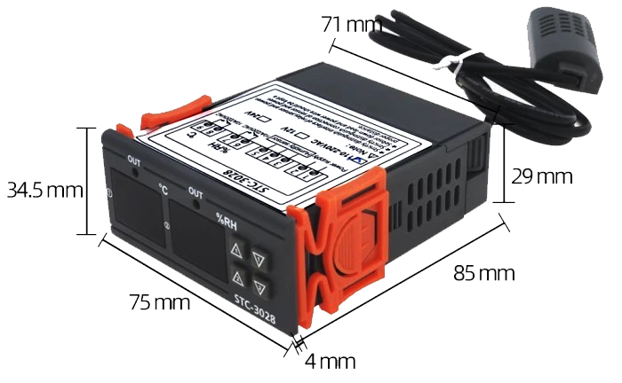 STC-3028 Dual LED Temperatur- & Luftfeuchtigkeitsregler Thermostat + Sonde, DC 12V, 10A