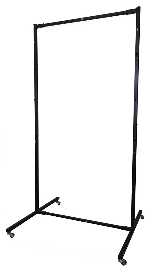 Eight-cage modular rack made of 2 mm powder-coated black steel with wheels